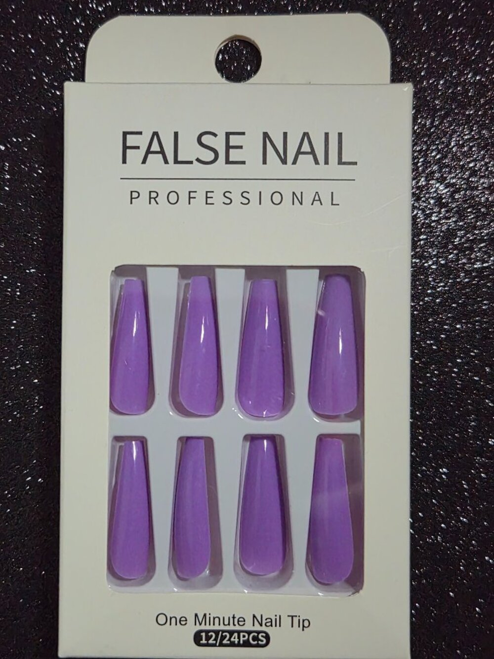Long Coffin Shaped Purple Press On Nails (Set of 24)